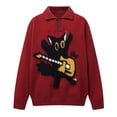thumbnail image 4 of KKBOTIVE Cat Jacquard Sweater Coat for Mens, Casual Knitted Long Sleeve Button Sweaters Cardigan, Men's Fashion Winter Warm Clothes ( Red Size: XXXL ), 4 of 4