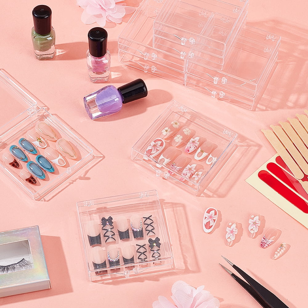 30Pcs Plastic Nail Tips Storage Box with 4 Sheets Double Side Adhesive Glue Sticky Tape For False Nail Tips Mixed Color 19x14x0.05cm DIY