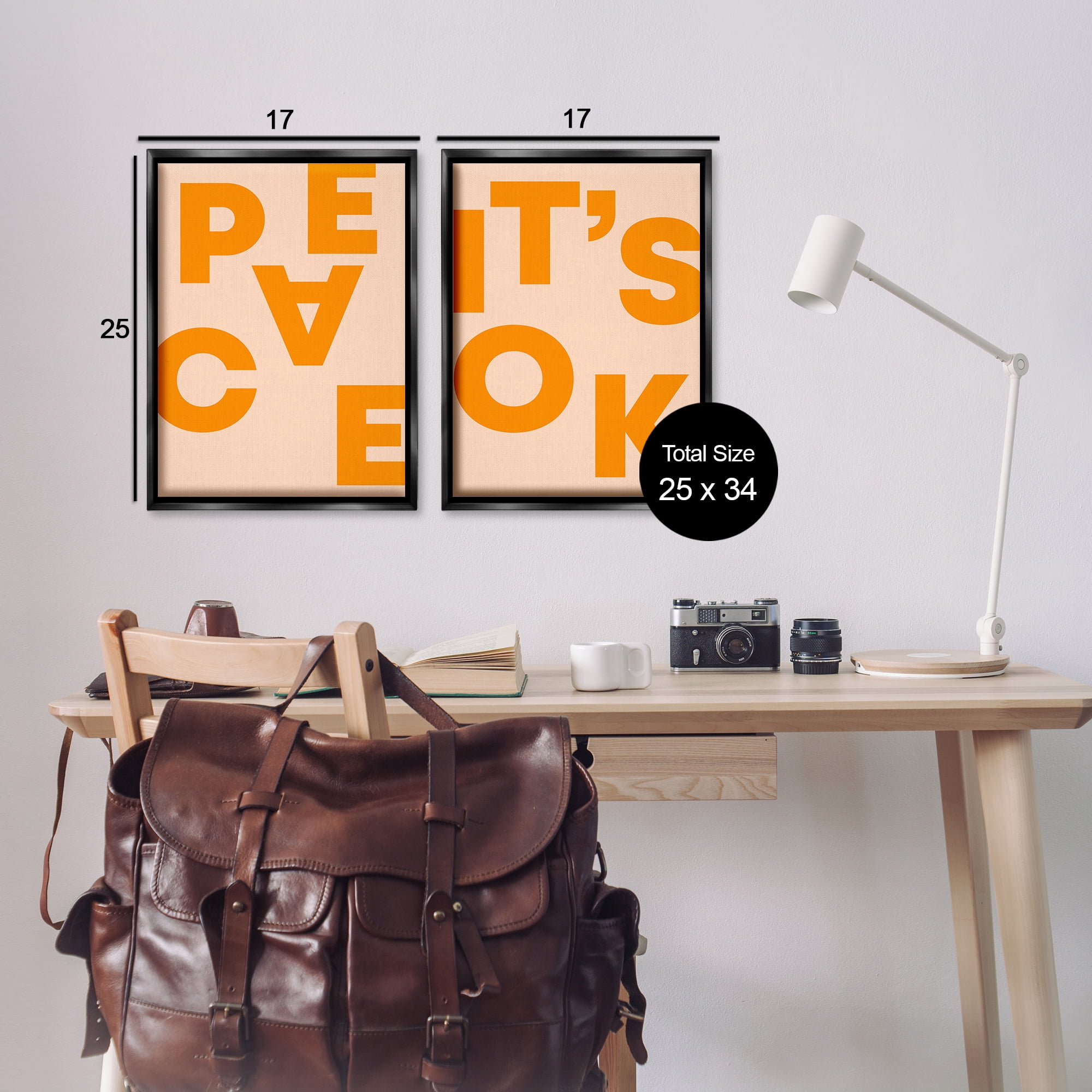 Stupell Industries Peace It's Ok Orange Text & Numbers Painting Black Floater Framed Canvas Art Print Wall Art, 17 x 25, Set of 2