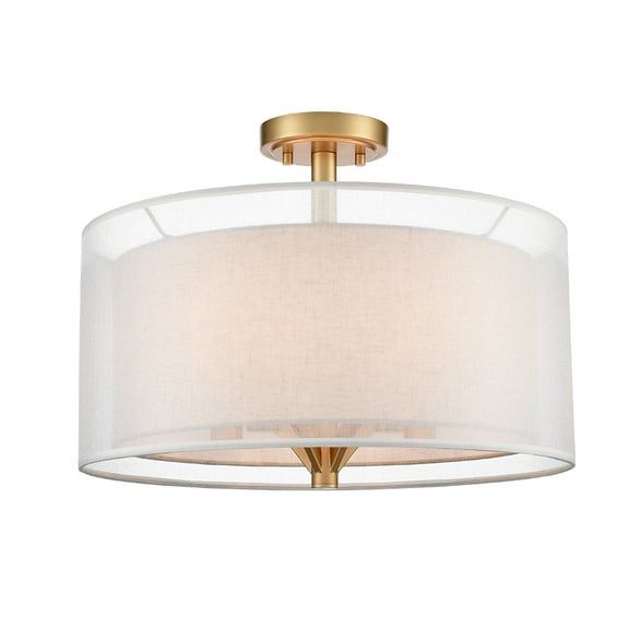 Claxy 5-Light Gold Semi Flush Mount Ceiling Light with Drum Fabric and Organza Shade