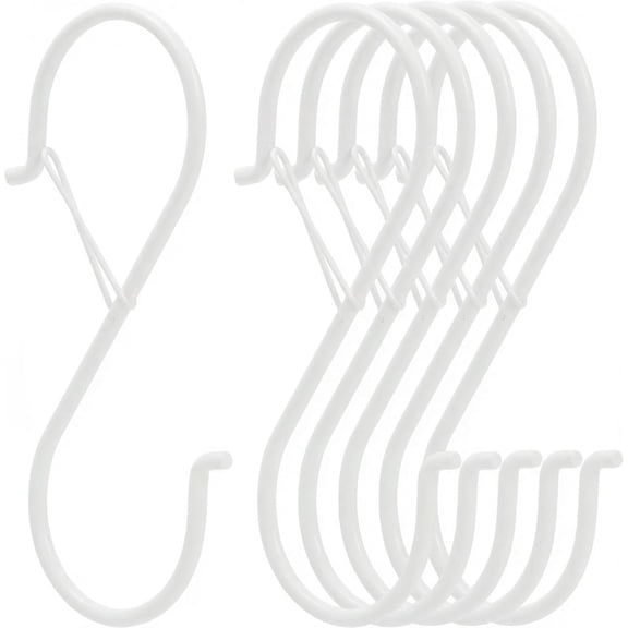 6 Pack S Hooks for Hanging, 5 Inch Heavy Duty S Hooks with Safety Buckle, S Shape Hooks for Hanging Kitchen Utensils, Pots and Pans, Cups, Plants, Clothes and Bags, White