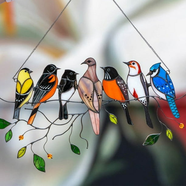 Poseca Acrylic Stained Glass Birds Window Hangings, Bird Decorative