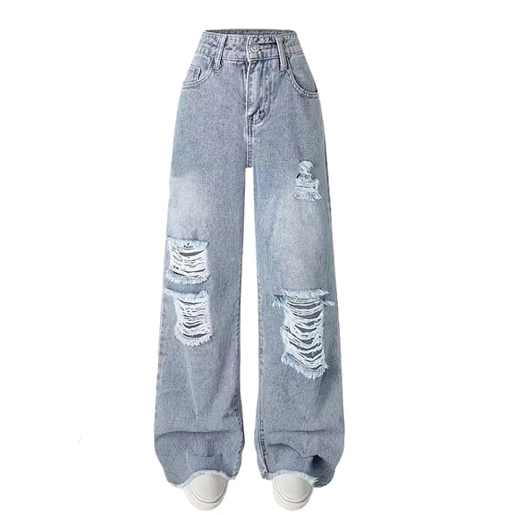 Wide Leg Jeans with Elastic Waist Girls Wide Leg Jeans Kids Elastic Waist Casual Denim Pants with Pockets 4 to 14 Years