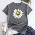 thumbnail image 2 of QHWAUAKFBN T Shirts For Women Trendy Cute Daisy Flower Print Cotton Round Neck Short Sleeves Tshirts Top, 2 of 3