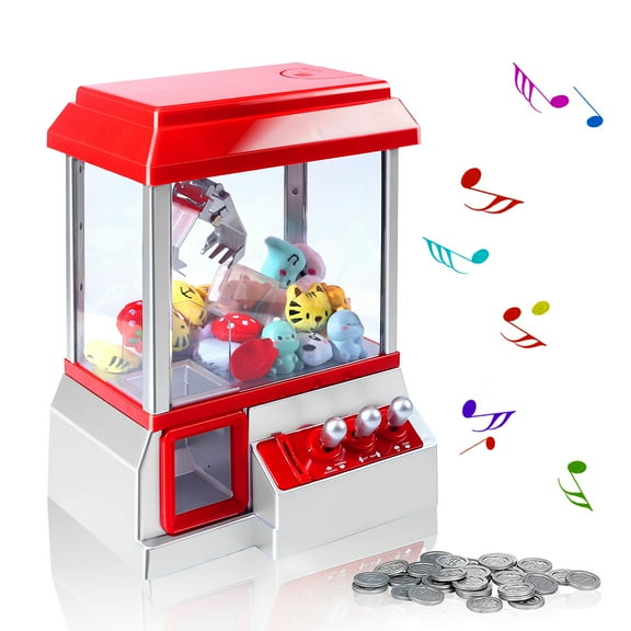 GLUAAE Claw Toy Grabber Machine with Sound, Kids Mini Candy Toy, Arcade Game Machine Prize Dispenser Vending Toy for Home Party Christmas Birthday Gifts Boys Girl Toys (Red)