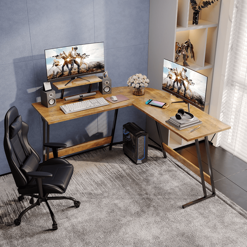 Homall L-Shaped Gaming Desk 51.2 Inches Corner Office Gaming Desk with Removable Monitor Riser, Classical Brown