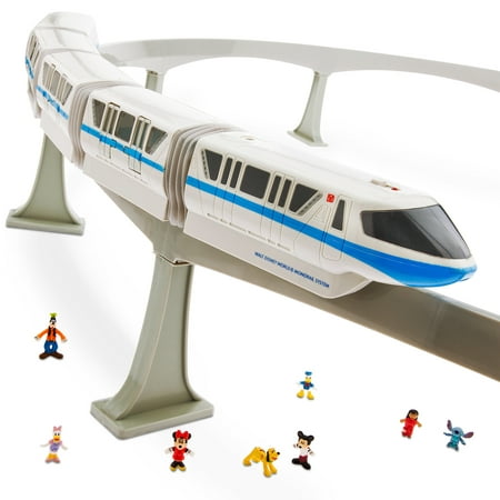 Monorail Train Track Playset (Blue) Walt Disney World Spaceship Earth Figure Light & Sound Toy Vehicle Collector Set [ Mickey-Minnie-Donald-Daisy-Pluto-Stitch-Lilo-Goofy ] Parks Limited Collectible