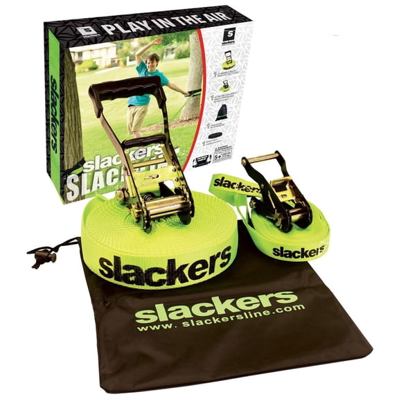 Slackers Easy Setup Slackline Classic Set with Bonus Teaching Line, 50 Feet