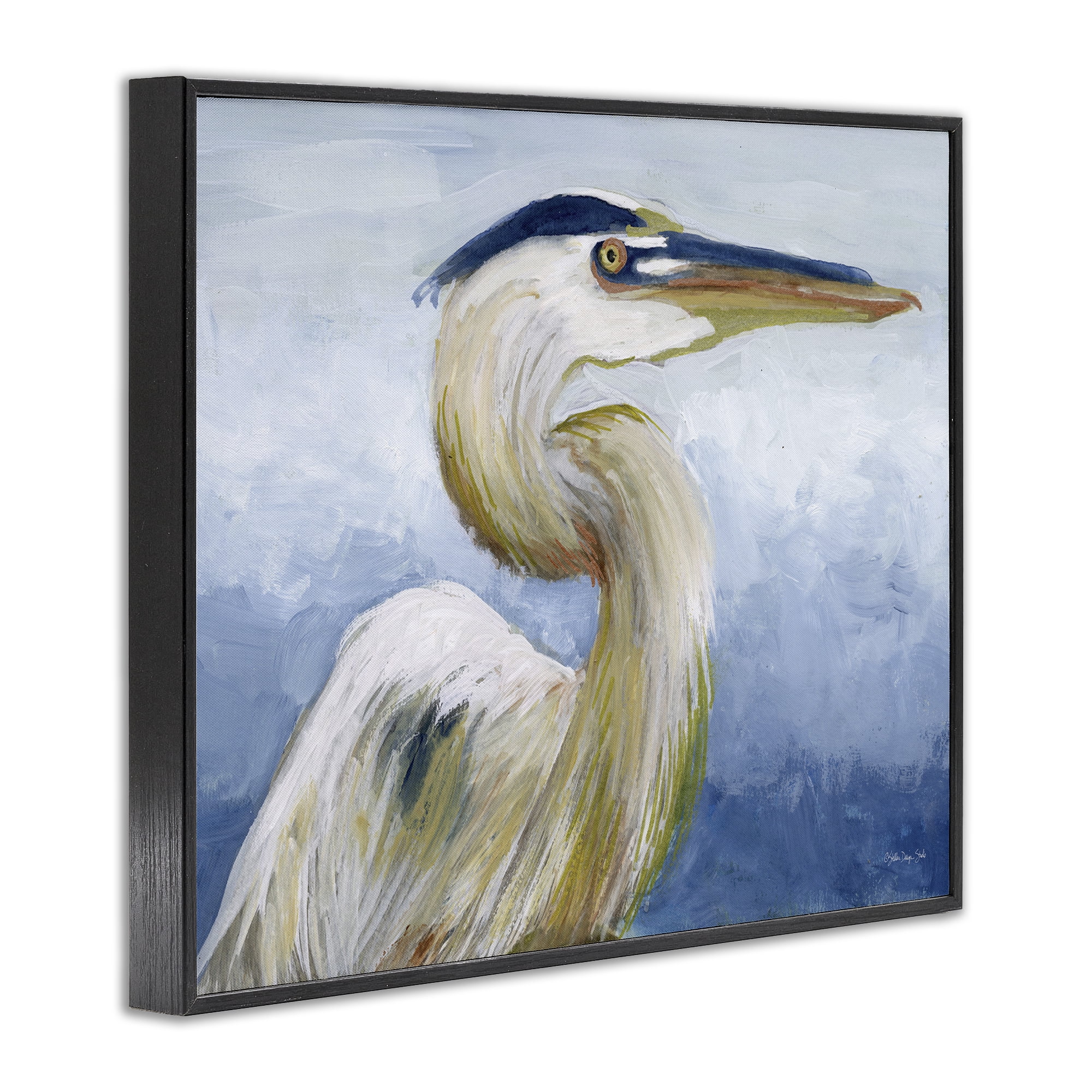 Stupell Industries Heron & Blue Gradient Animals & Insects Painting Black Framed Art Print Wall Art, 20 x 16