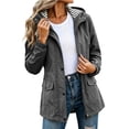 thumbnail image 2 of YABCSAZ Women's Hiking Jacket Waterproof Windbreaker, Outdoor Jacket with Hood Drawstring Long-Sleeve Double-Pocket for Women Athletic Jacket, Gray, 2 of 9