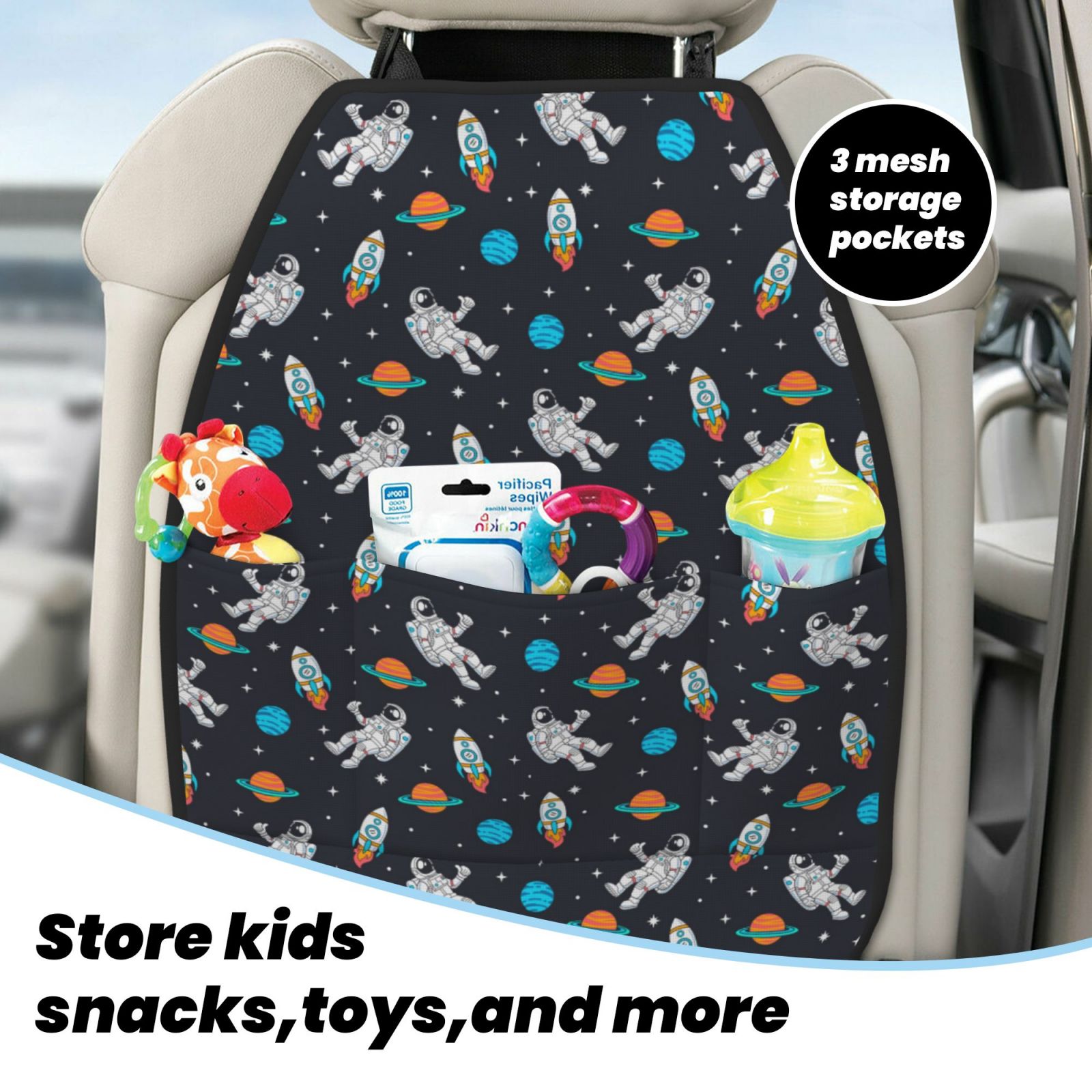 Xecao Space Pattern Car Seat Back Protector 2 Pack Large Capacity Pocket, Kick Mats Back Seat Protector