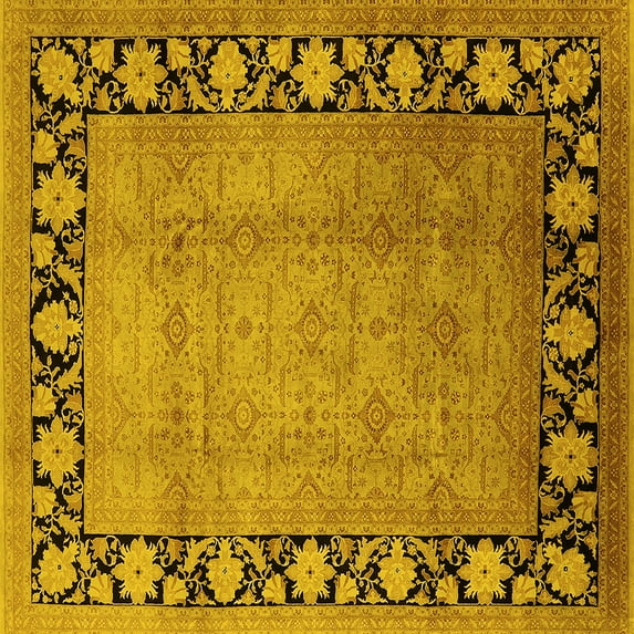 Ahgly Company Indoor Square Oriental Yellow Industrial Area Rugs, 4' Square