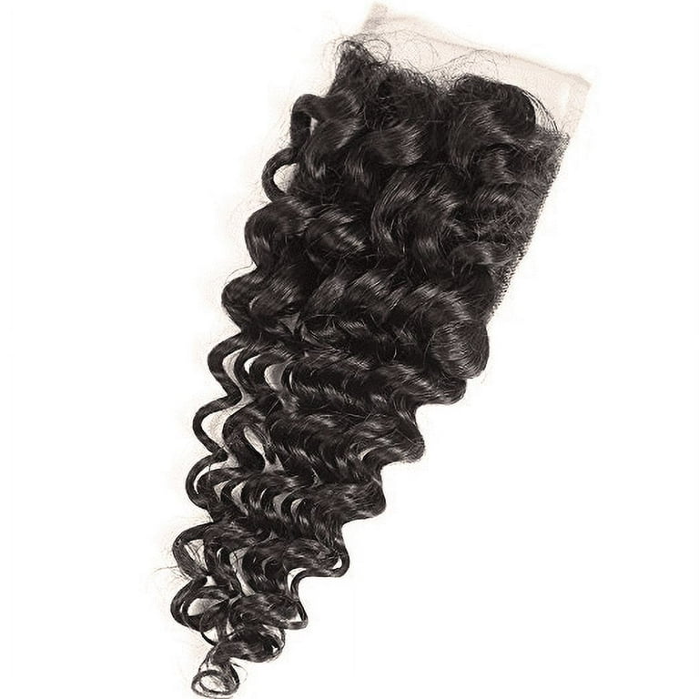 Ustar Brazilian Deep Wave Closure Unprocessed Human Hair Lace Closure (4X4) Natural Black Color 16 Inch