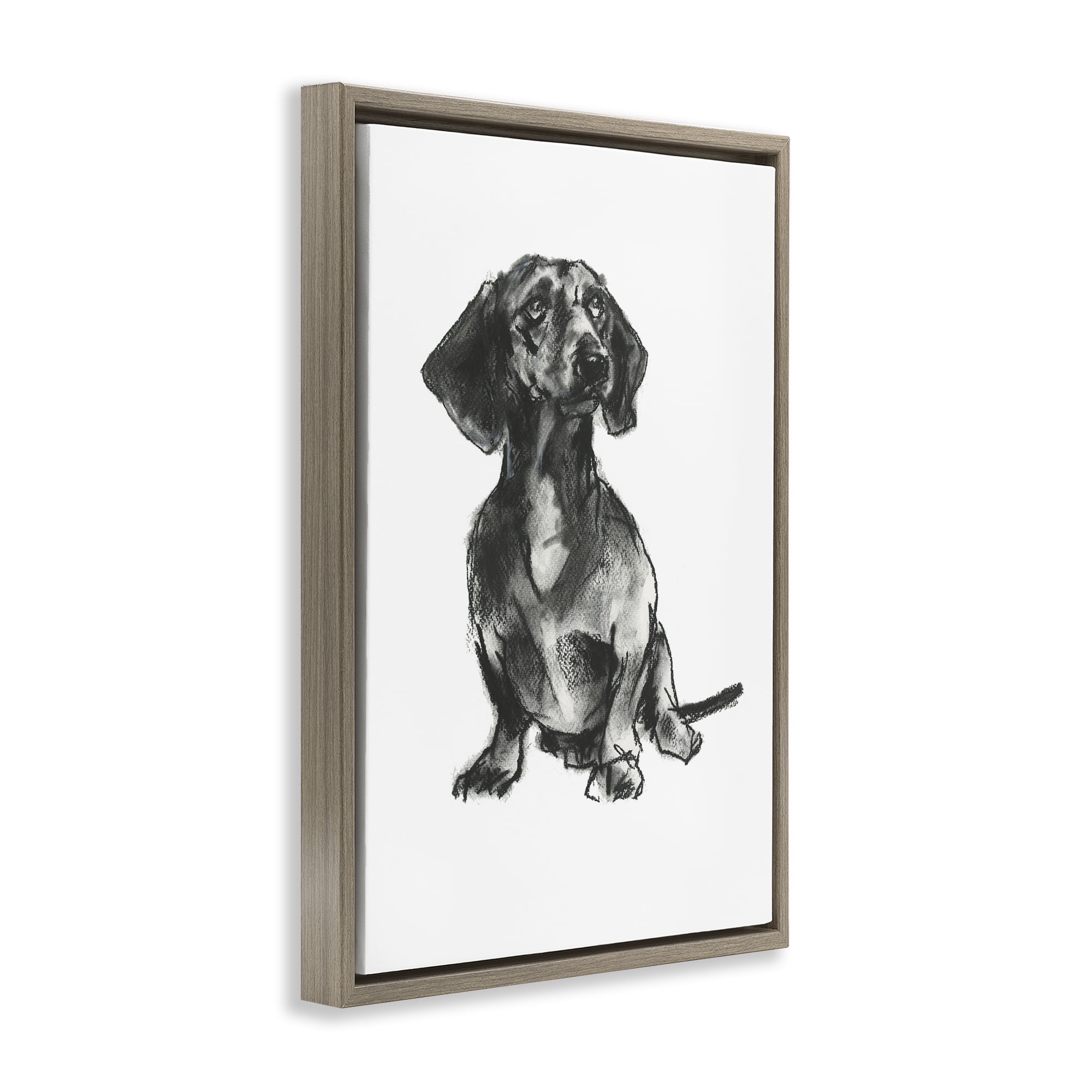 Stupell Industries Dachshund Sitting Drawing Animals & Insects Drawing Brown Floater Framed Canvas Art Print Wall Art, 21 x 31
