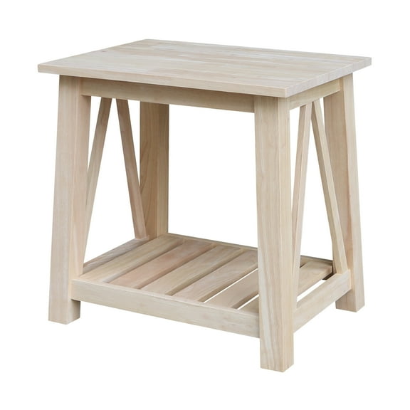 Surrey Solid Wood End Table with Shelf - Unfinished