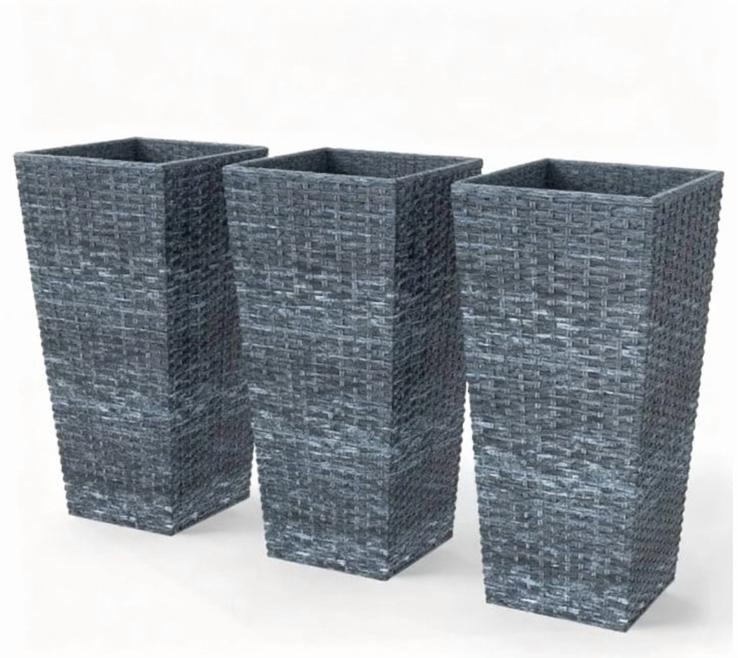 Tall Planters for Outdoor Plants, with Drainage Holes, Rattan Decor Plant Pots for Indoor Outdoor, Set of 3