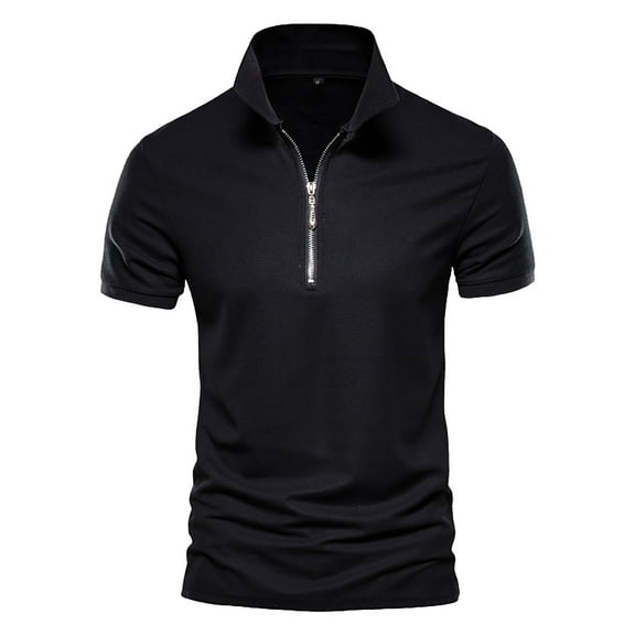 JTieacloth Collar Shirt for Men Men'S Spring And Summer Fashion Loose Lapel Zipper 3d Short Sleeved Tops T Shirt Tops Black L