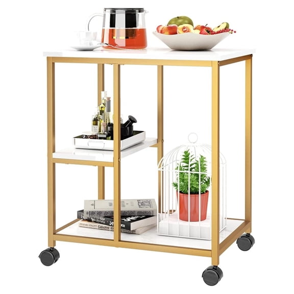 Bar Cart, Utility Bar Serving Cart Kitchen Island Rolling Cart on Wheels with Shelves for Living Room, Office, Coffee