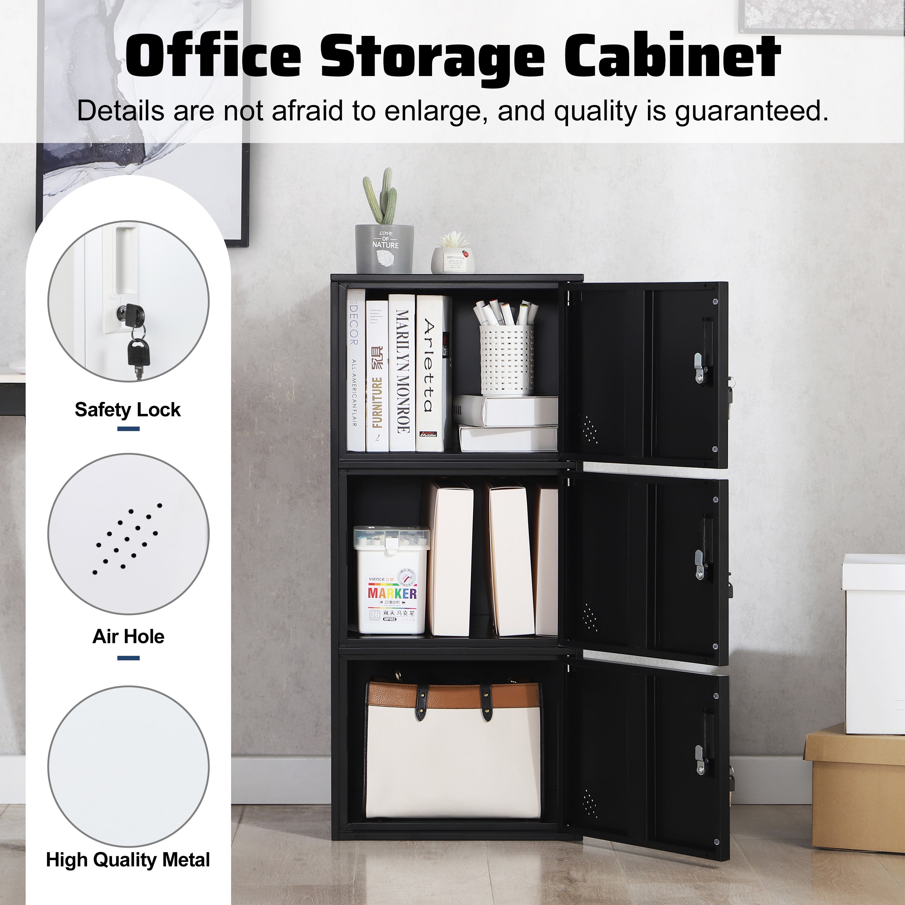 3 Door Vertical Stackable Storage Cabinet with Lock,Anti-Failing Device, Metal Lcoker,Organizer for Office, Home, Gym, School,Employee,Kids.