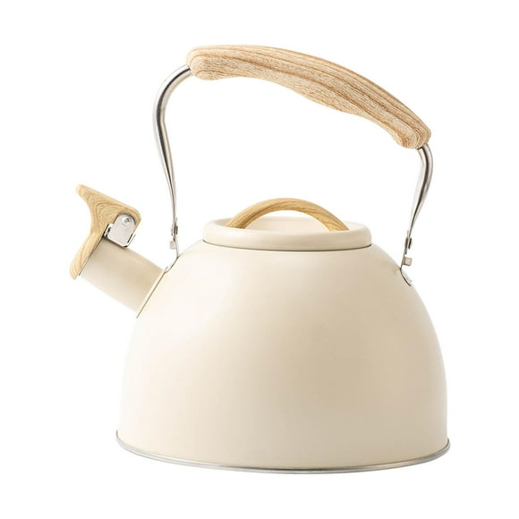 Whistling Kettle Sound Kettle Hiking Teapot Kettle with wooden handle for making Beige