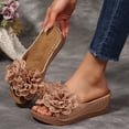 thumbnail image 3 of Womens Floral Summer Platform Beach Sandals Wedge Open Toe Slides Open Toe Wide Width Non Slip Dressy Slippers Brown Size 6.5, 3 of 6