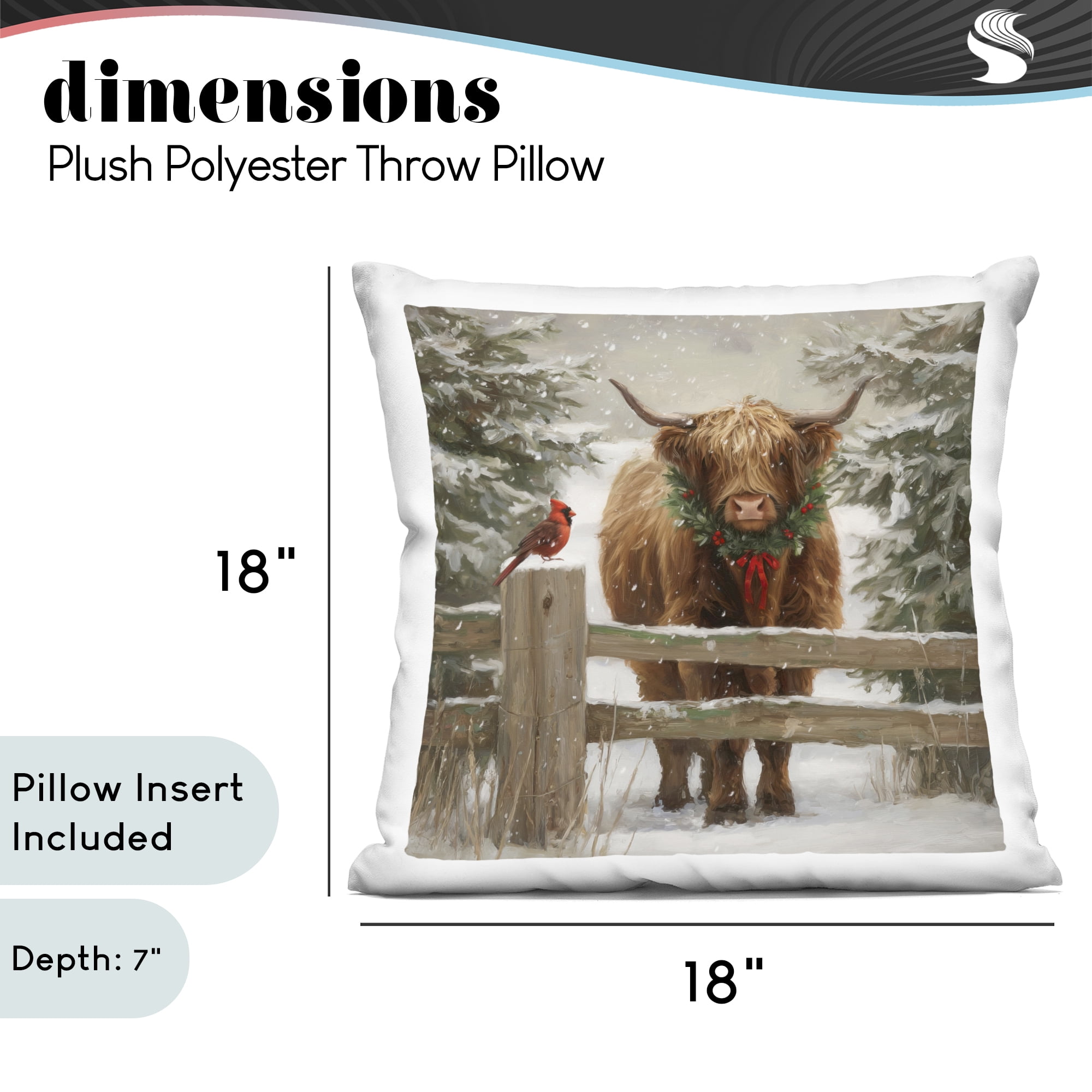 Stupell Industries Christmas Cow & Cardinal Decorative Printed Throw Pillow, design by Tina LeCour