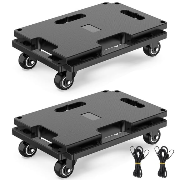 Heavy Duty 4-Wheel Furniture Mover Dolly – 440 Lbs Capacity, Innovative Interlocking Design, Sturdy Flat Rolling Platform with Smooth Casters, Lightweight for Home/Office, Black, 2 Pack