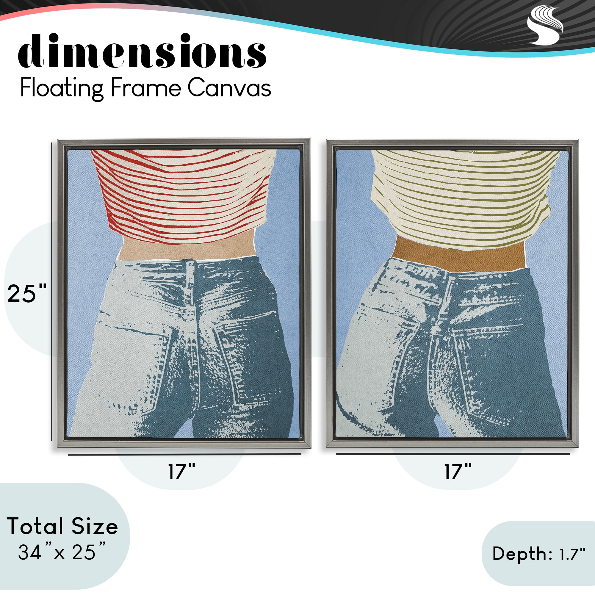 Stupell Industries Favorite Jeans with Striped Shirt 2 Piece Gray Framed Floater Canvas Set, design by Victoria Barnes