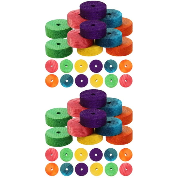 48 Pcs  Wheels for Craft Kids Car Assemble Wooden Wheels Multi-function Colored Wood Wheels