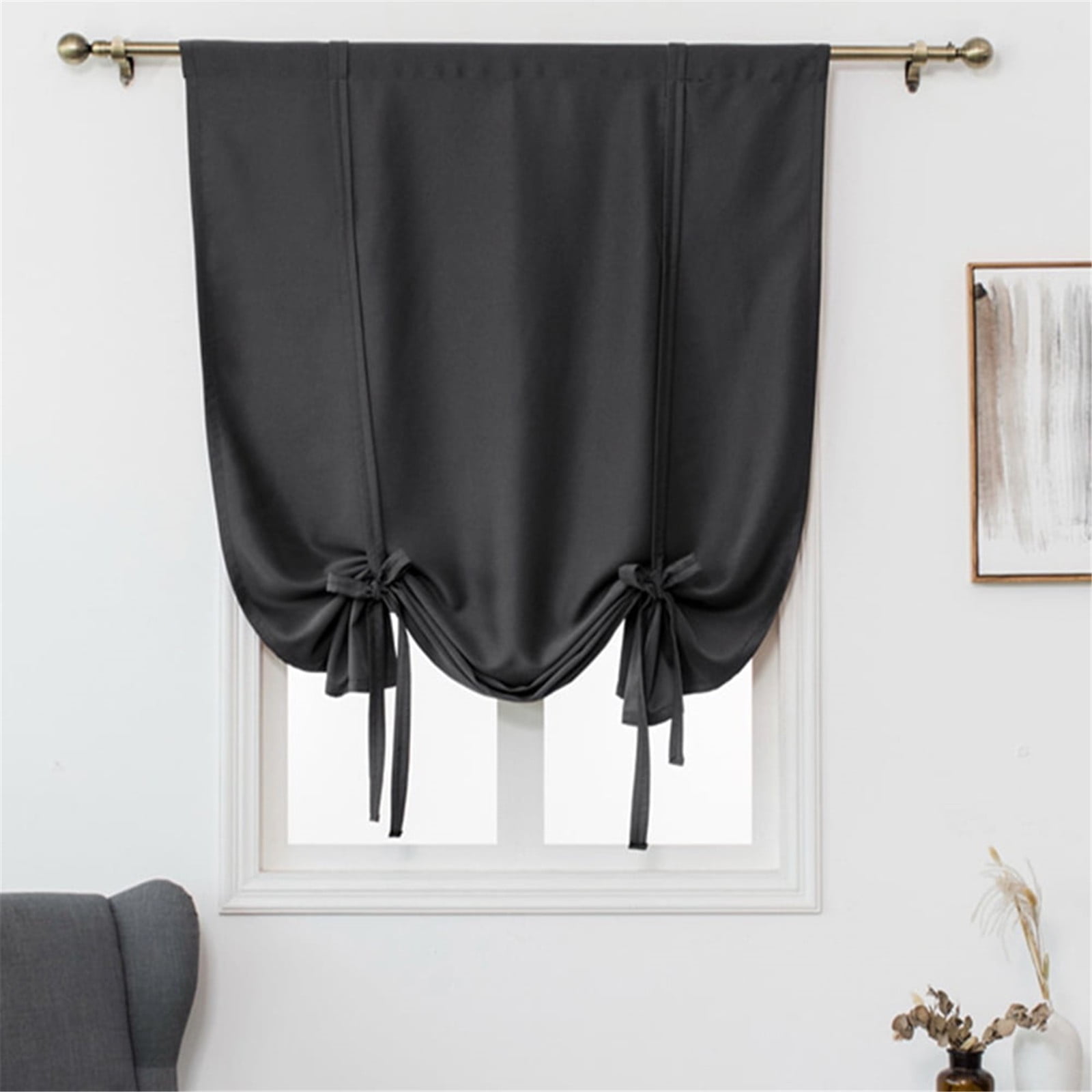 pdqouc Roman Curtain for Bathroom Kitchen Adjustable Balloon Curtains for Small Window Room Darkening Shades Drapes Panel Rod Pocket Solid Tie Up Multi Color