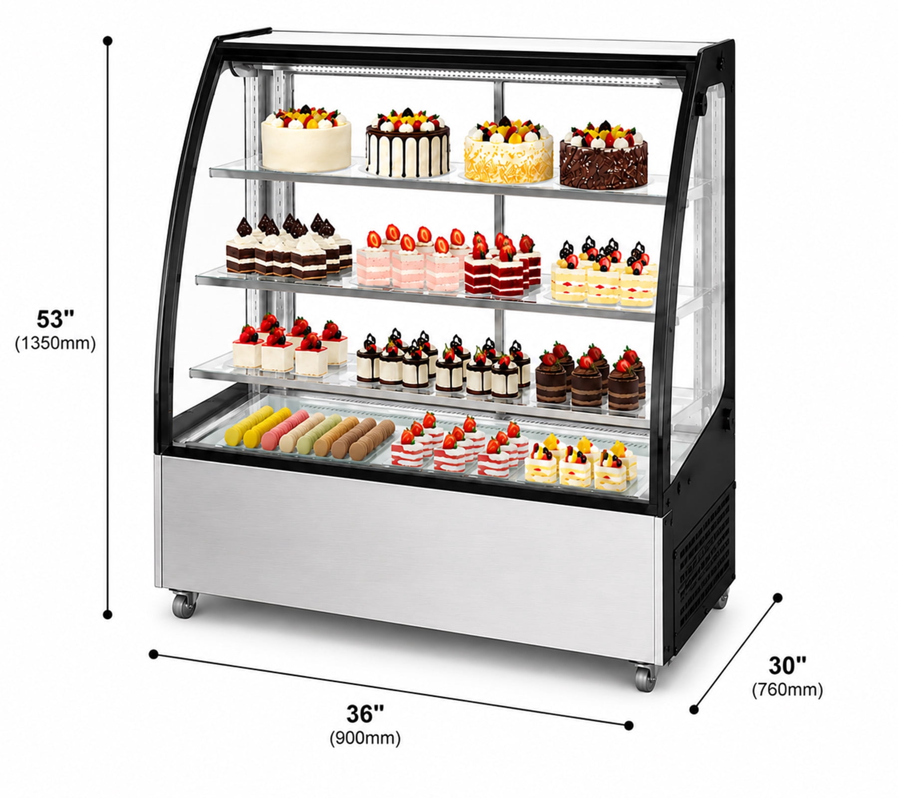 36" Commercial Curved Glass Refrigerated Bakery Display Case, Cake Showcase Refrigerator, ETL Certified