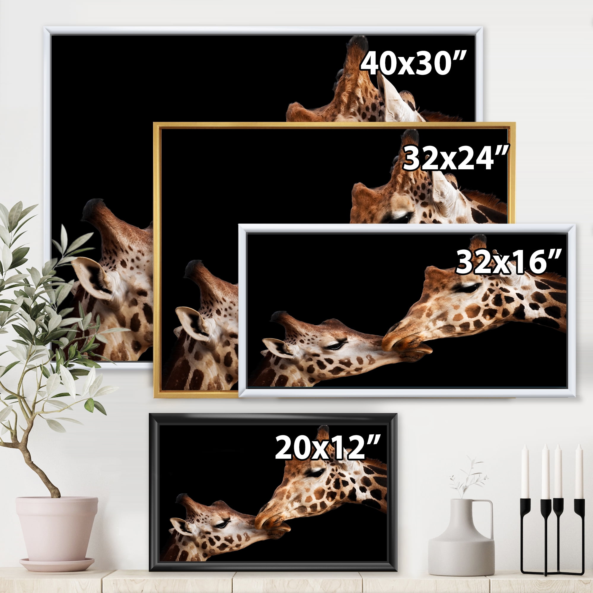 Close UP Of Two Giraffes Kissing II 20 in x 12 in Framed Photography Canvas Art Print, by Designart