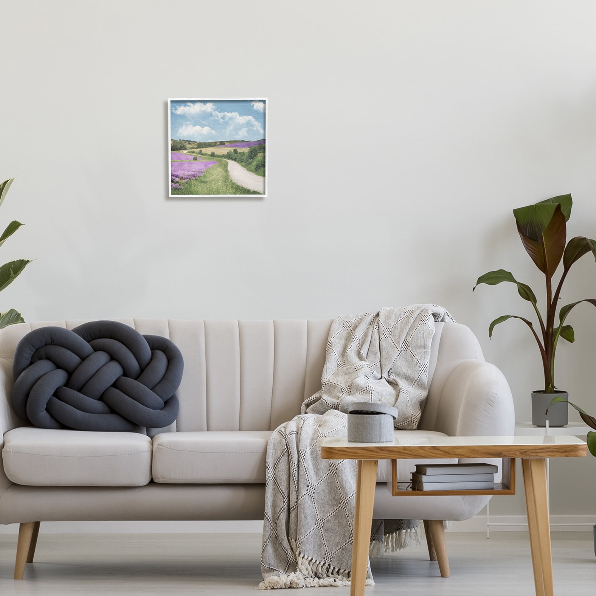 Stupell Industries Path in Lavender Field Nature Painting White Framed Art Print Wall Art, 12 x 12
