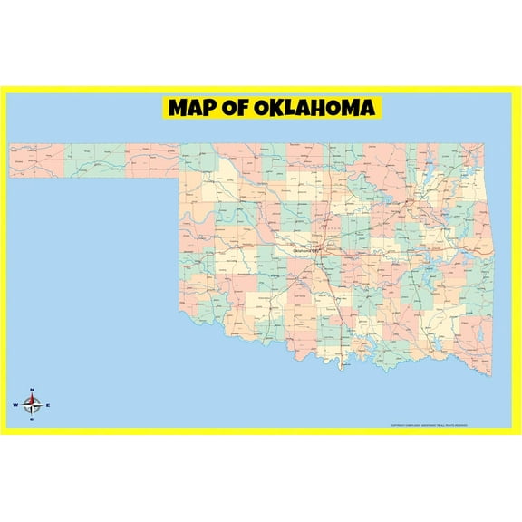 Oklahoma Map Poster - Laminated Wall Map - Style C - 18x24 - Ideal for Classrooms and Homes – Features Bright Colors and Vivid Imagery
