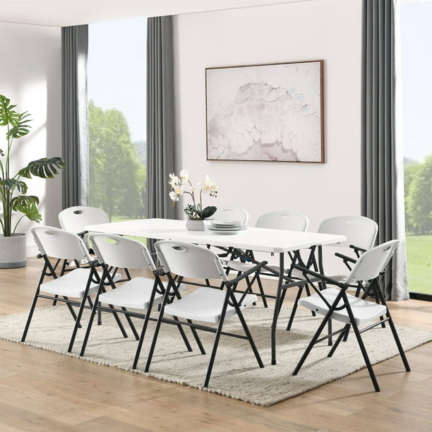 Mainstays White 6 Foot Fold-in-Half Plastic Table, Indoor Outdoor