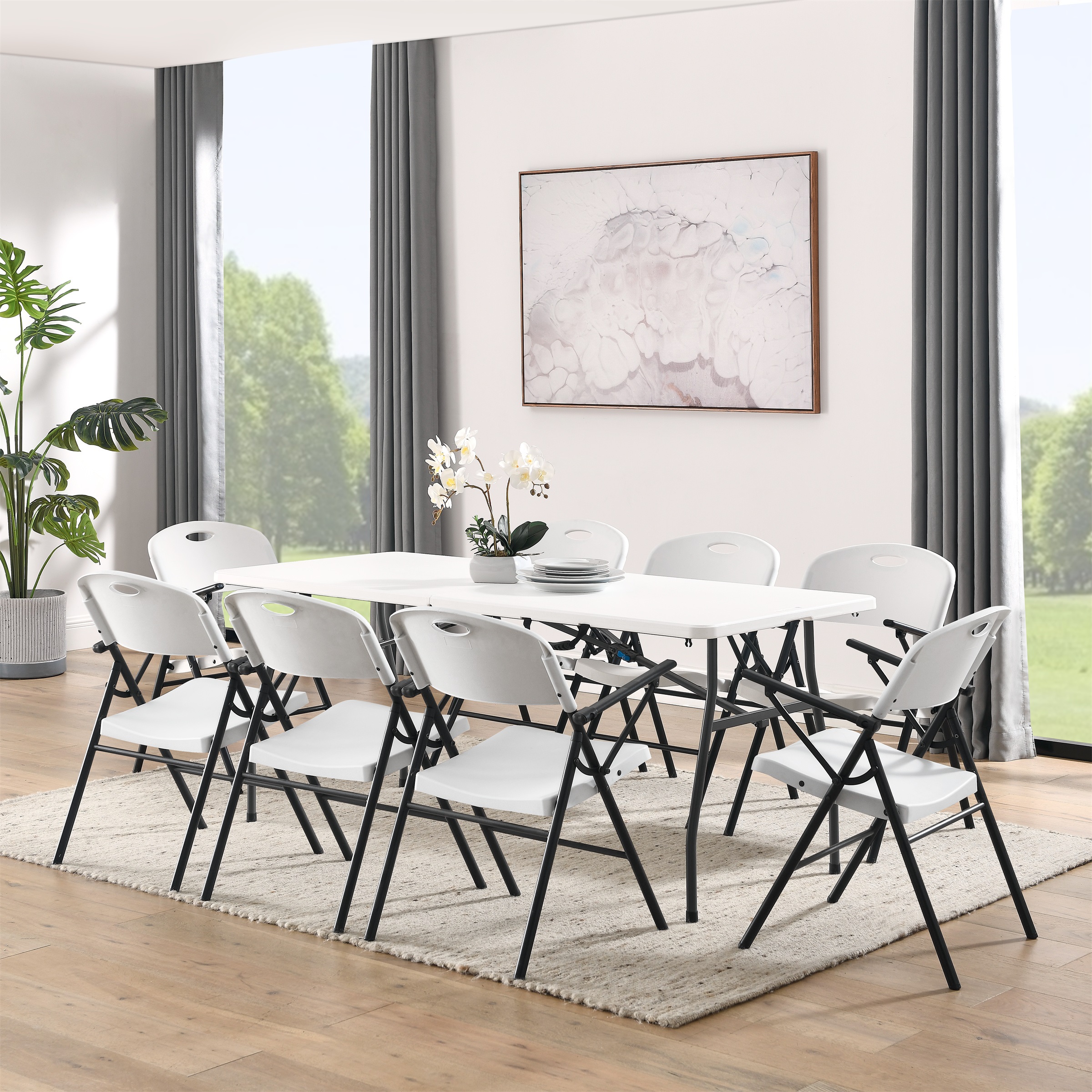 Mainstays 6 ft Rectangle Fold-in-Half Folding Table, White photo 3