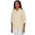 thumbnail image 3 of Alfred Dunner Womens Petite Embroidered Daisy Stripes Button Front Top, 3 of 4