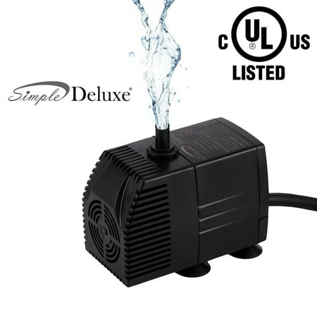 Simple Deluxe LGPUMP160G 160 GPH UL Listed Submersible Pump with 6' Cord for Hydroponics, Aquaponics, Fountains, Ponds, Statuary, Aquariums & (Best Submersible Pond Pump)