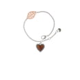 thumbnail image 2 of Delight Jewelry Silvertone Translucent Brown Heart with Beaded Border - Rose Goldtone Leaf Delicate Bracelet, 6.25+1.75", 2 of 4