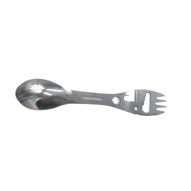 Naiovety Juego de abridor de tenedor y cuchara multifuncional de acero inoxidable para acampar al aire libre, cómodo de llevar Kits de desorden para acampar plata