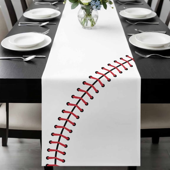 Baseball Table Runner 72 Inches Long, Modern Minimalist Red Lines Kitchen Coffee Dining Table Decoration for Home Party Birthday Wedding Home Decor 14x72 Inches