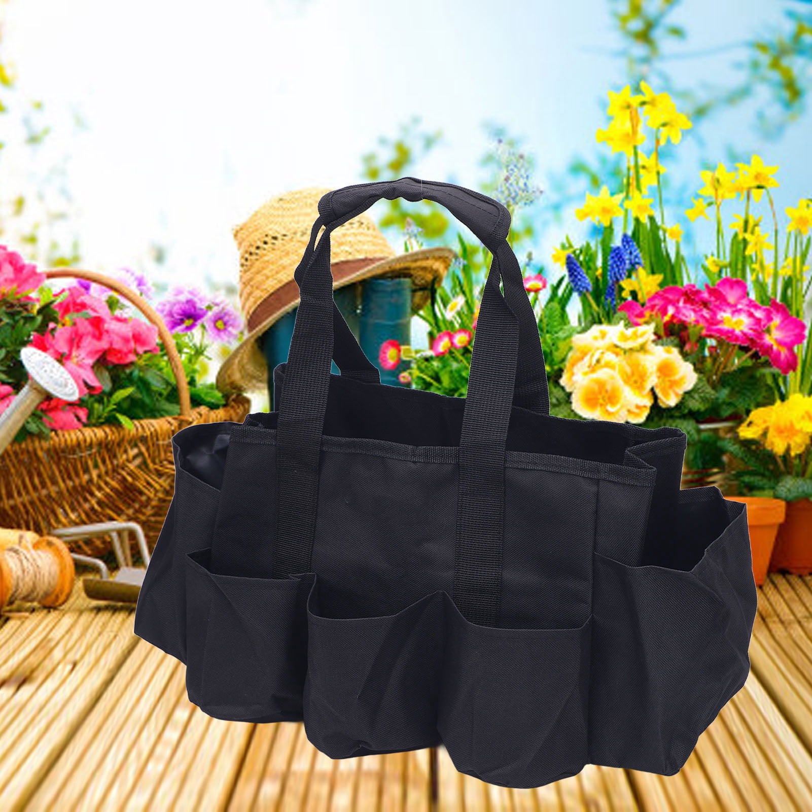 Riousery Heavy Duty Oxford Cloth Portable Cleaning Tool Organizer Storage Bag with Handle for Household Chores, Gardening, and Outdoor Maintenance, Multi-Purpose Tote, Black, 11.8 in / 30 cm