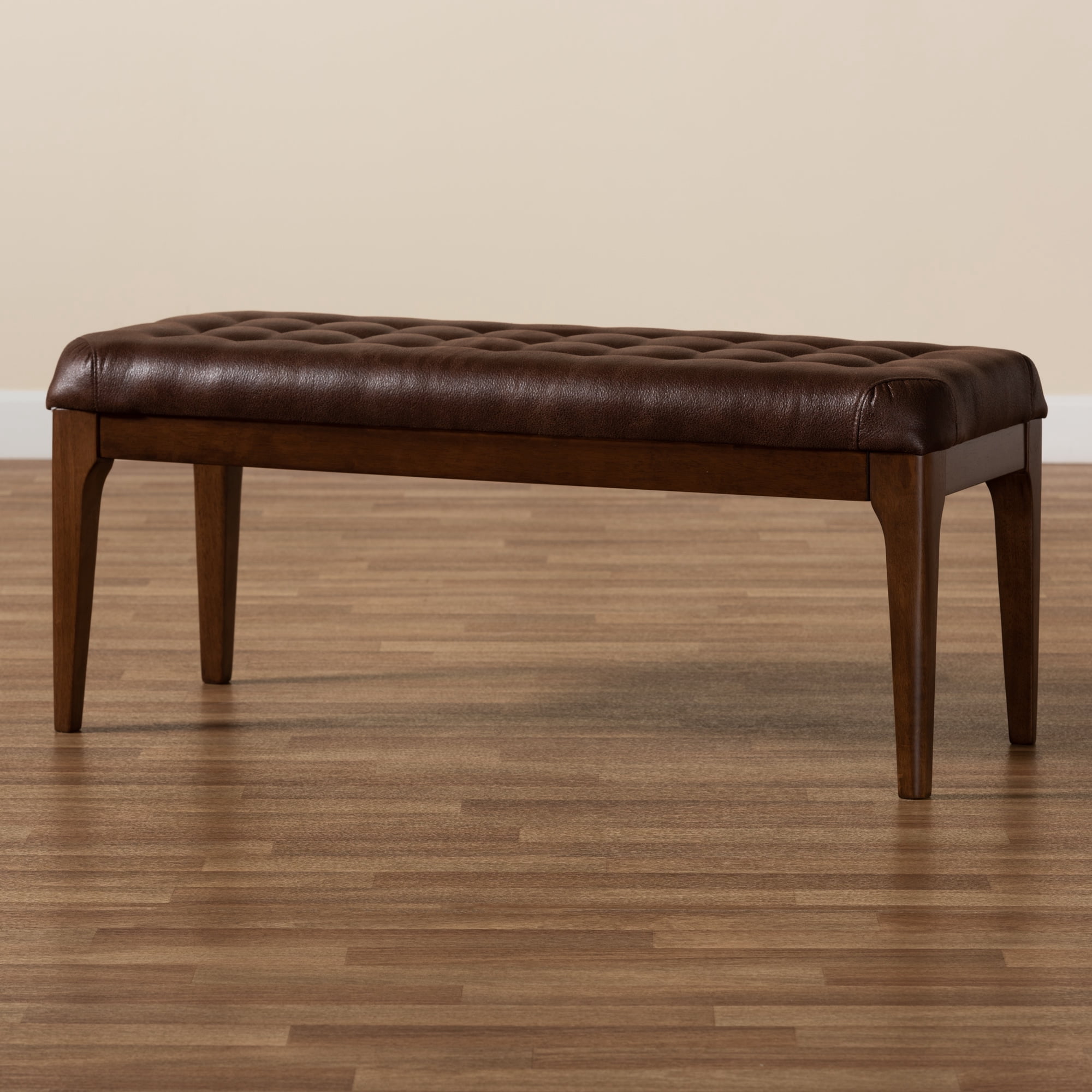 Baxton Studio Walsh Upholstered Bench, Dark Brown and Walnut Brown