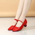 thumbnail image 2 of Red Women Practice Adult Latin Dance Shoes Embossed Patent Leather Mid Heel Ballet Style, 2 of 9