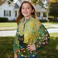 thumbnail image 4 of Xoenoiee Cat Butterfly Flower Print Half Zip Sweatshirt for Girls Long Sleeve Pullover Tops Kids Stand Collar Lightweight Fleece Winter Clothes, Size 9-10 Years, 4 of 7