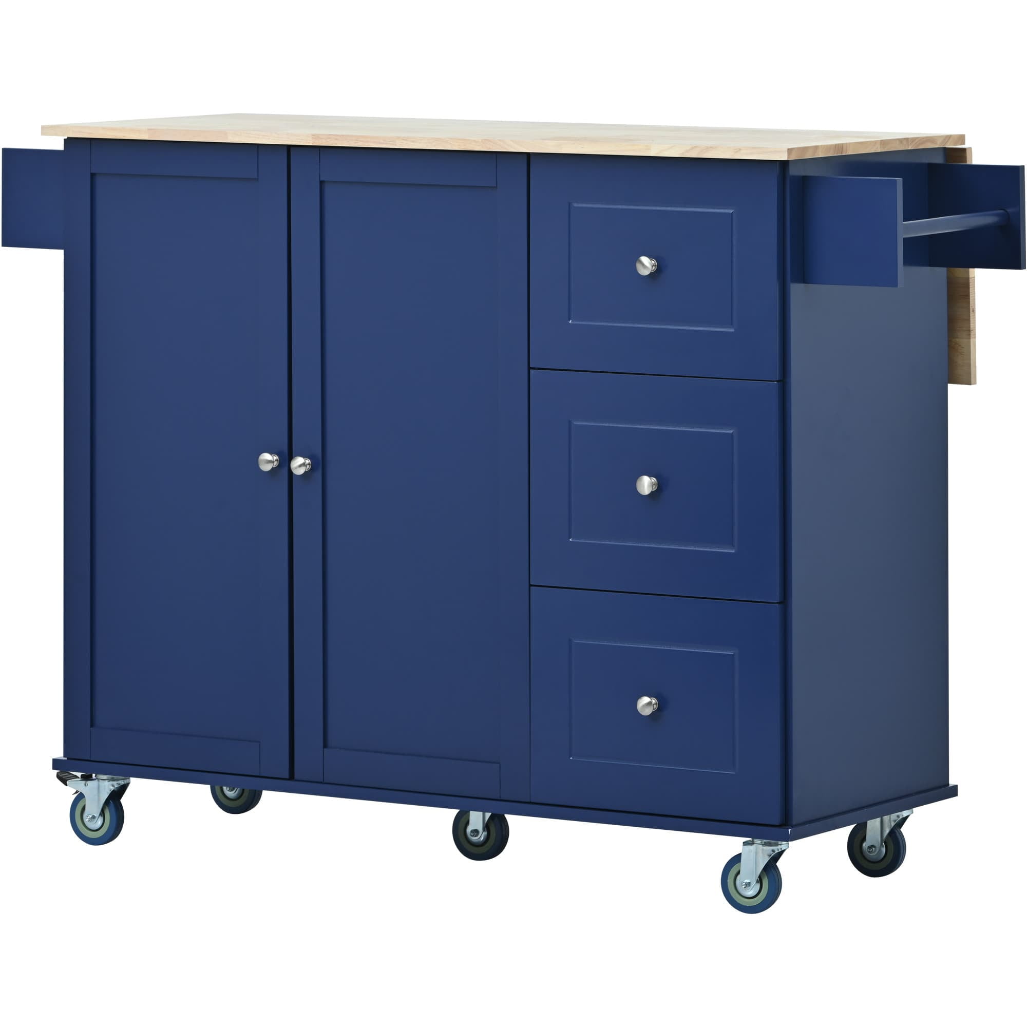MAYEERTY Rolling Mobile Kitchen Island - Drop Leaf, Locking Wheels & Storage Cabinet