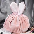 thumbnail image 3 of Portable Drawstring Cosmetic Bag Pink Lazy Travel Cosmetic Bag Large Makeup Bag with Cute Bunny Ears for Kids Women Girls, 3 of 5