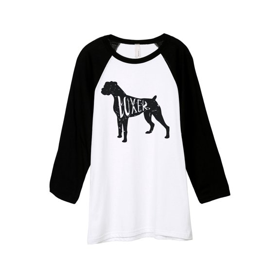Thread Tank Boxer Dog Silhouette Unisex 3/4 Sleeves Baseball Raglan White Black Small