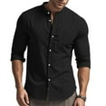 thumbnail image 5 of USNSM Mens Long Sleeve Shirts Casual Button Down Shirt Solid Color Band Collar Slim Fit Cotton Dress Shirts Black L, 5 of 9