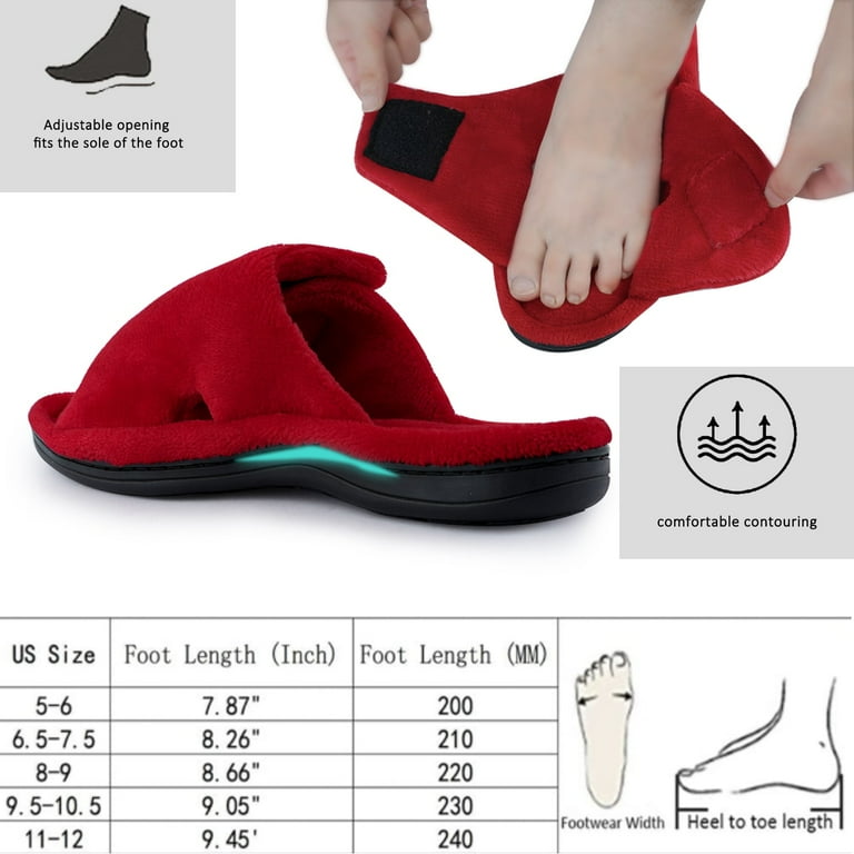 Women s Arch Support Diabetic Slippers Memory Foam House Shoes Orthotic Heel Cup Arthritis Edema Slippers with Adjustable Strap Red 9.5 10.5
